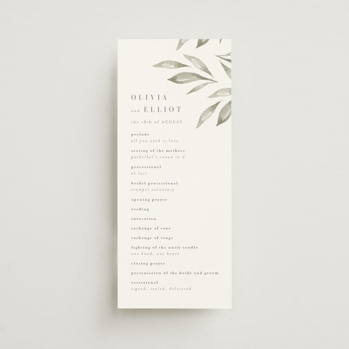 "Whispered Leaves" - Wedding Programs in Leaf by Kristie Kern - Front