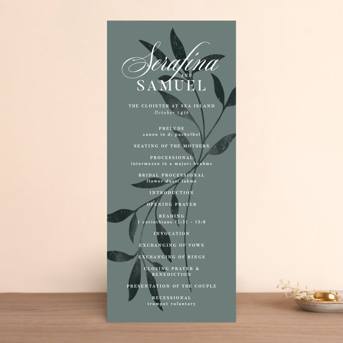 "Serafina" - Wedding Programs in Sage by Melanie Kosuge - Front
