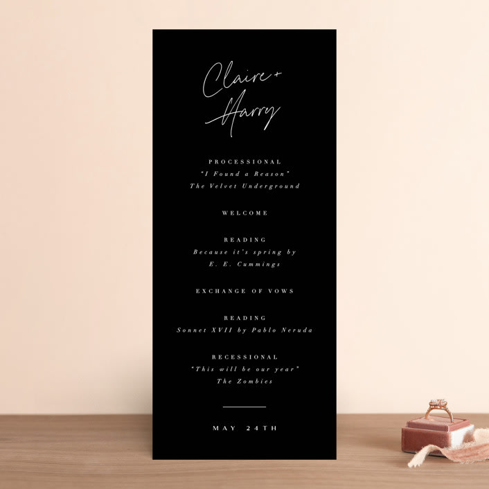 "Gotham" - Wedding Programs in Ink by Ana Sharpe - Front