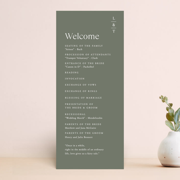 "Modern Bookmark" - Wedding Programs in Cactus by Jill Means - Front