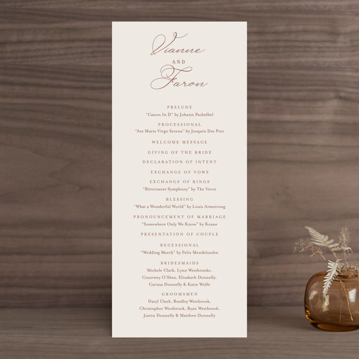 "Delicate Names" - Wedding Programs in Buttercream by Jessica Williams - Front