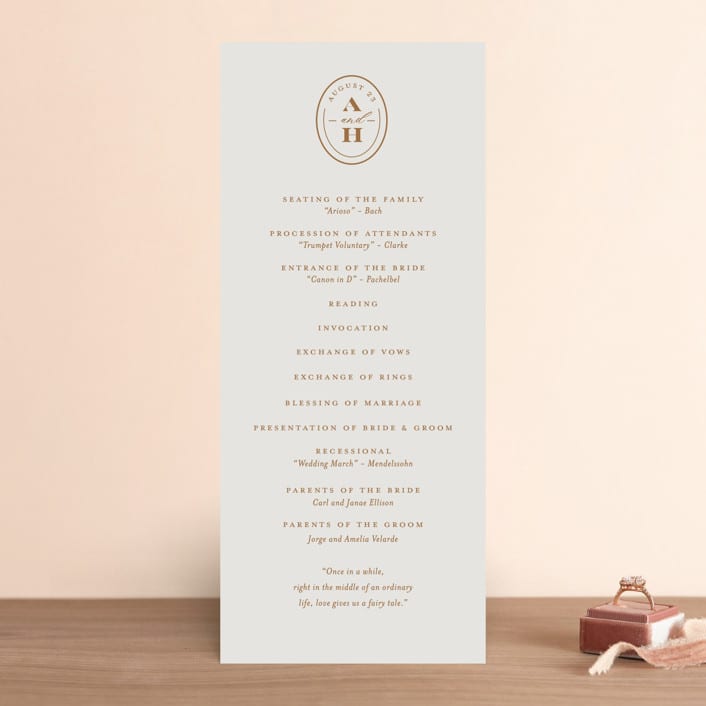"Date Stamp" - Wedding Programs in Wool by Jill Means - Front