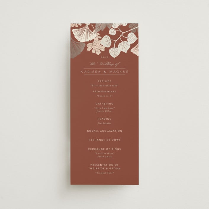 "Leaf Cascade" - Wedding Programs in Latte by Alethea and Ruth - Front