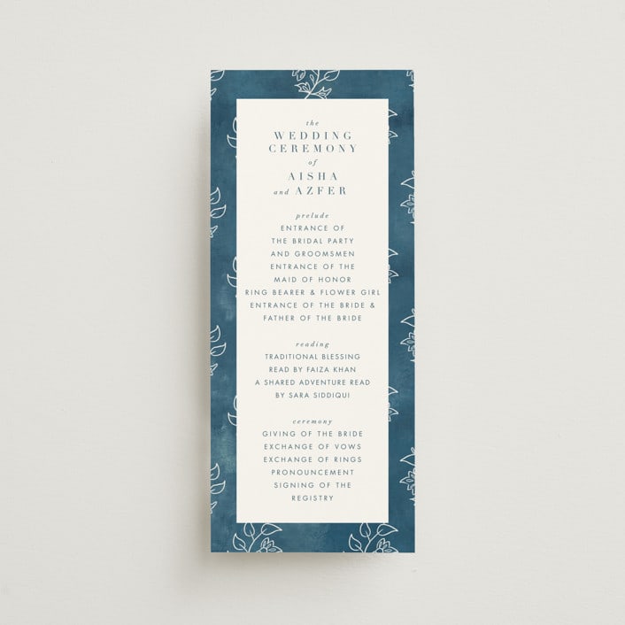 "Kantha Quilt" - Wedding Programs in Indigo by Nazia Hyder - Front