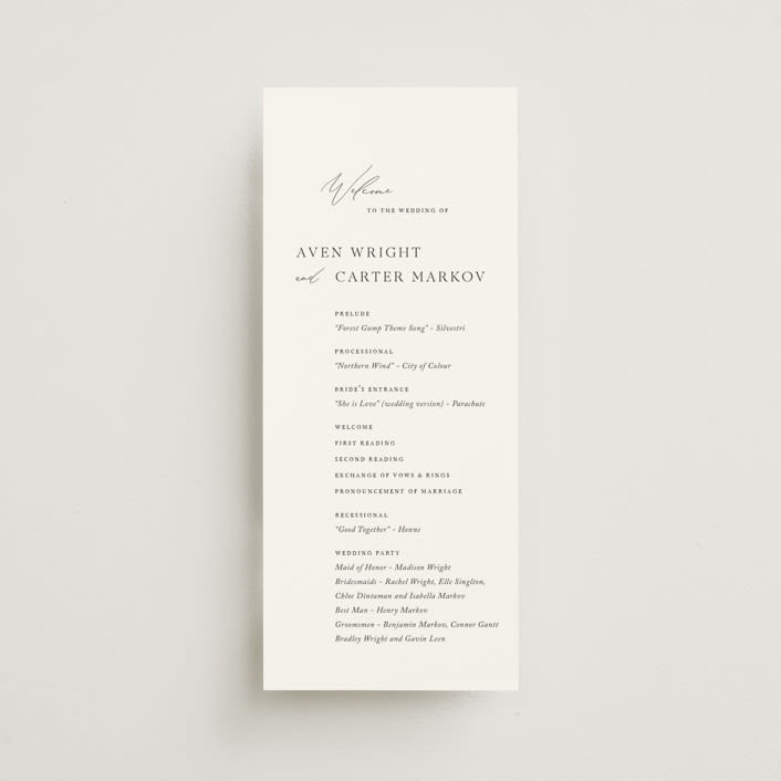 "Storybook" - Wedding Programs in Ink by Jennifer Postorino - Front