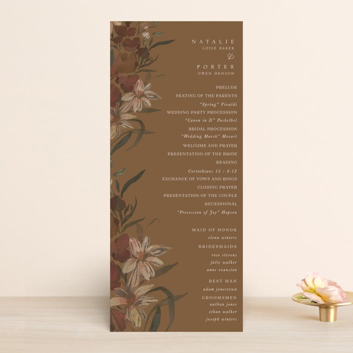 "Fall Garden Bouquet" - Wedding Programs in Rust by Grace Kreinbrink - Front