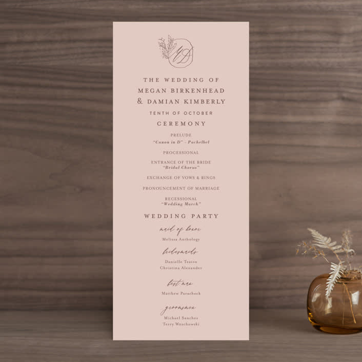 "Delicate monogram" - Wedding Programs in Blush by Lucrecia Caporale - Front