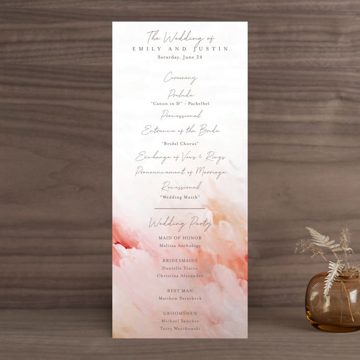 "Delicate brushstrokes" - Wedding Programs in Blush by Lucrecia Caporale - Front