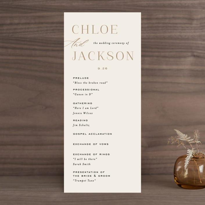 "Left Stack" - Wedding Programs in Vanilla by Alethea and Ruth - Front