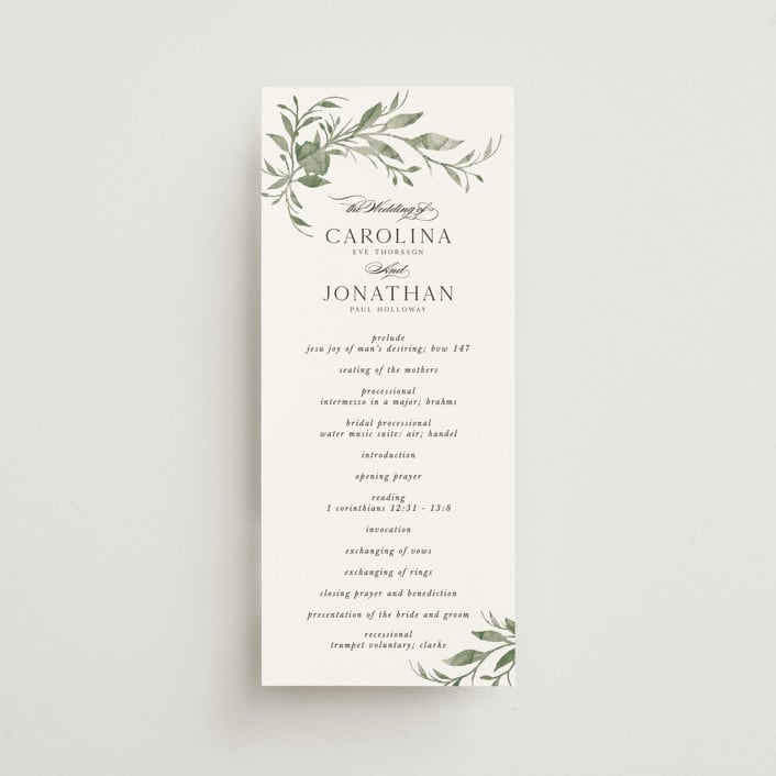 "Carolina" - Wedding Programs in Meadow by Melanie Kosuge - Front