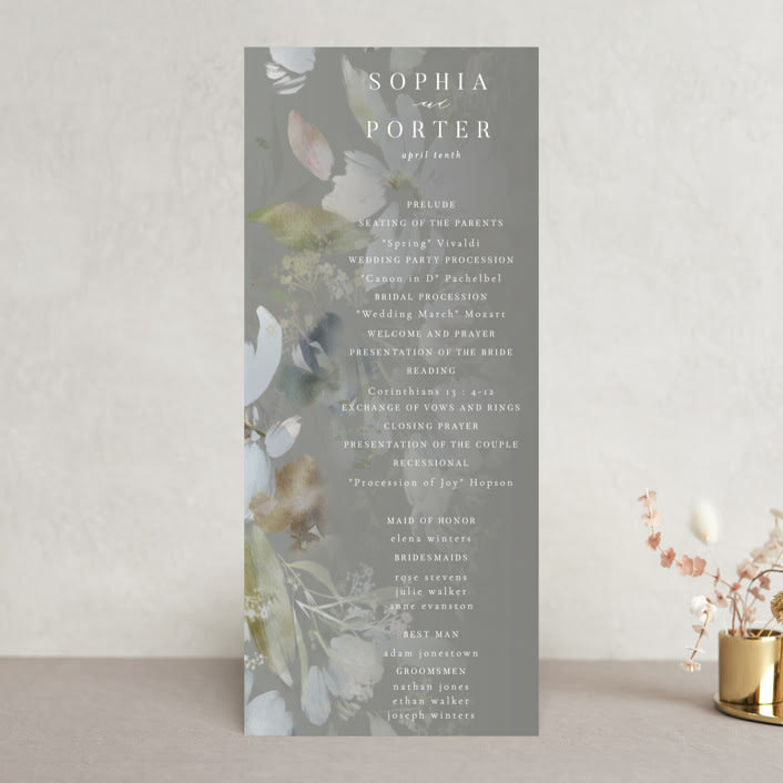 "Spring Dash" - Wedding Programs in Pewter by Grace Kreinbrink - Front