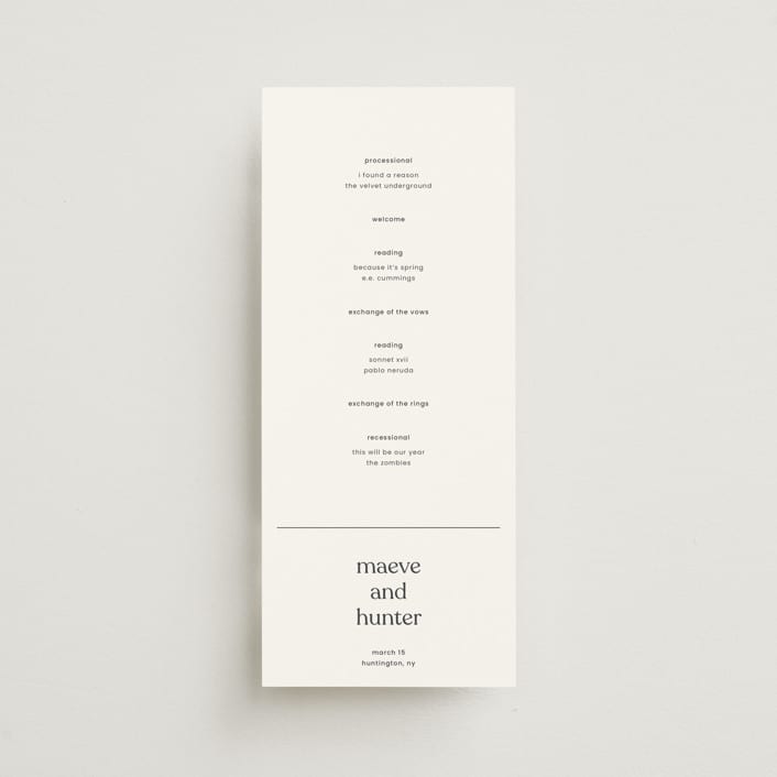 "Memo" - Wedding Programs in Charcoal by Blustery August - Front