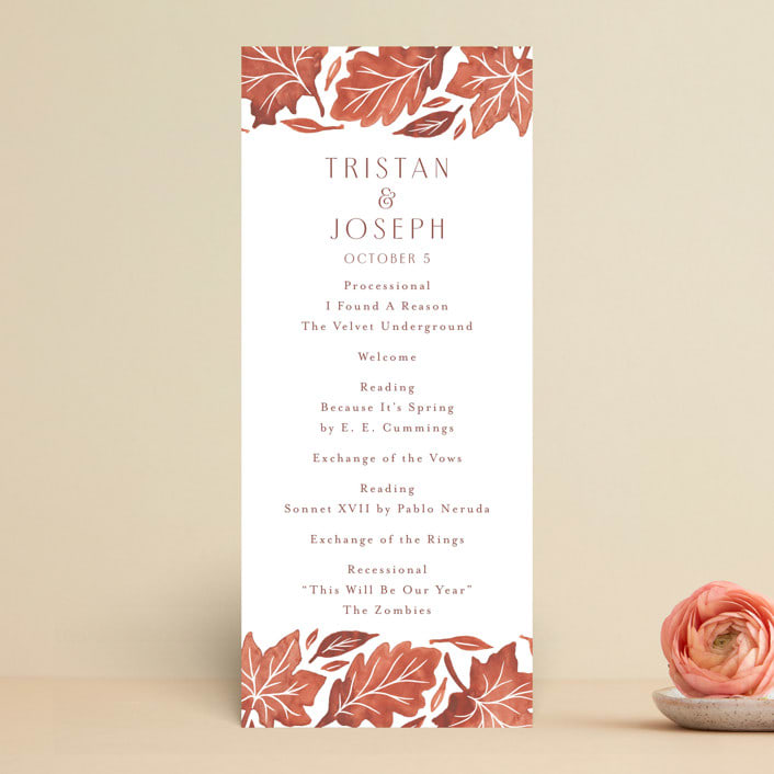 "Watercolor Fallen Leaves" - Wedding Programs in Copper by Katharine Watson - Front