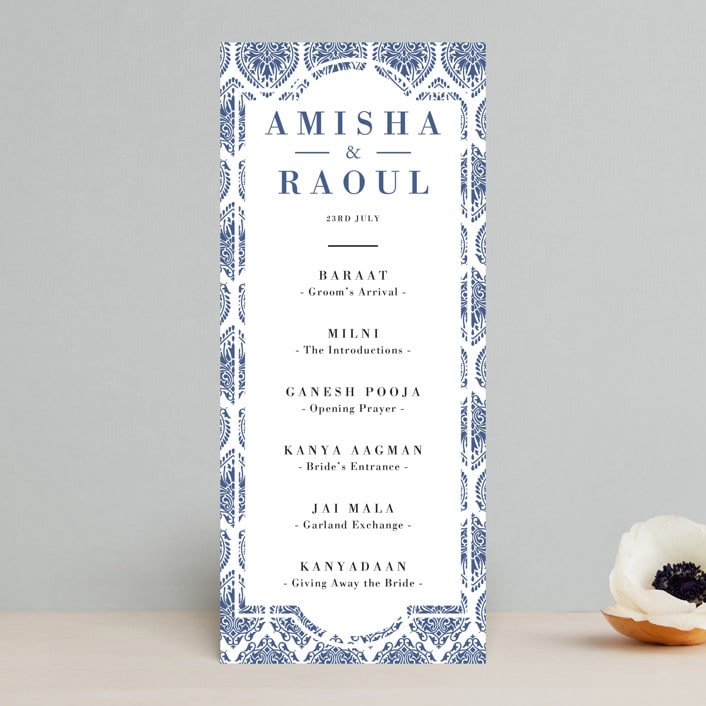 "Calcutta Stamp" - Wedding Programs in Azure by Oma N. Ramkhelawan - Front