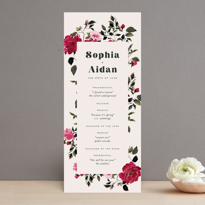 "Rose Garden" - Wedding Programs in Magenta by Leah Bisch - Front