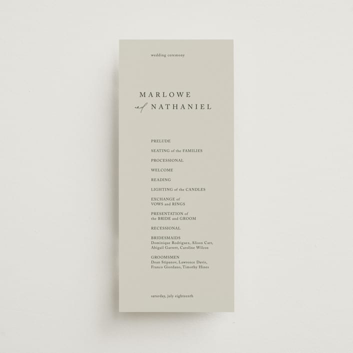 "Astoria" - Wedding Programs in Spring by Kelly Schmidt - Front