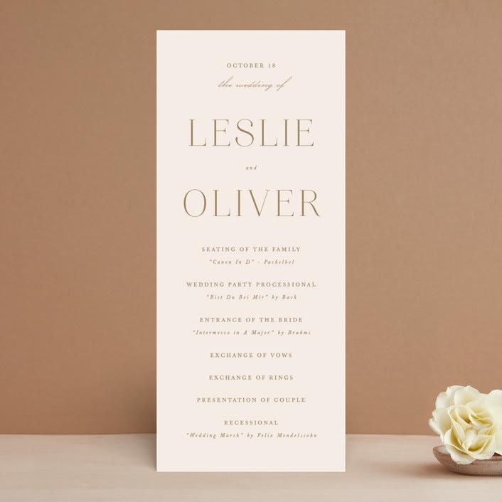"Understated Elegance" - Wedding Programs in Buttercream by Brandy Folse - Front