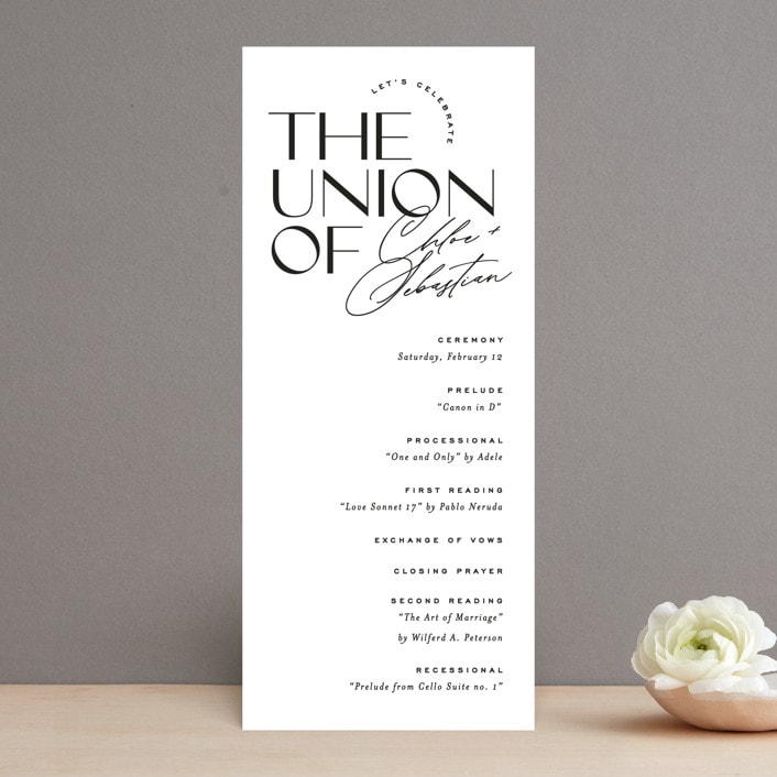 "Union Stack" - Wedding Programs in Diamond by Jessica Corliss - Front