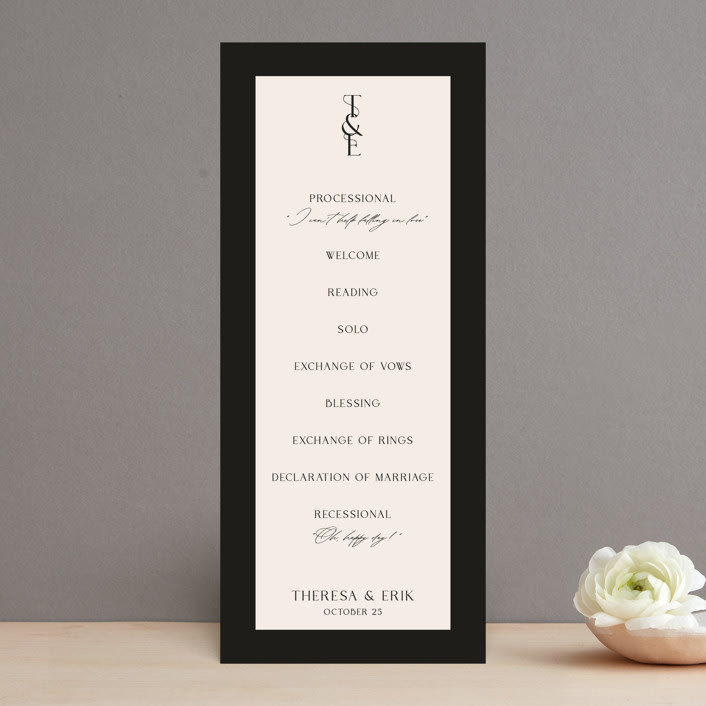 "Engraved" - Wedding Programs in Charcoal by Claudia Orengo - Front