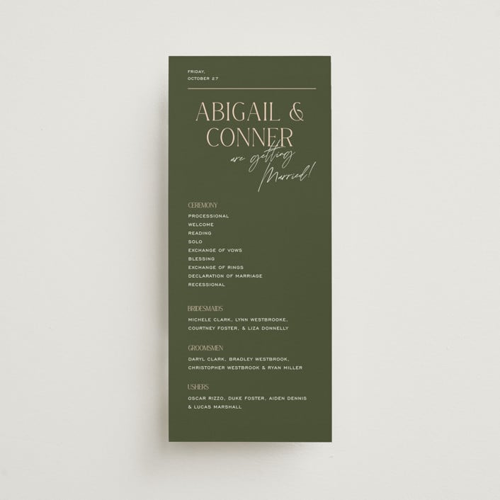 "Martini" - Wedding Programs in Olive by Pixel and Hank - Front