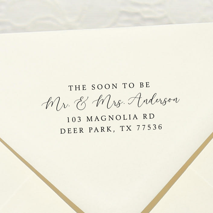 "Custom Name Soon to Be Mr. and Mrs. Return Address Stamp  | Self Inking Return Address Stamp" - Address Stamps in black by Samantha Malvey