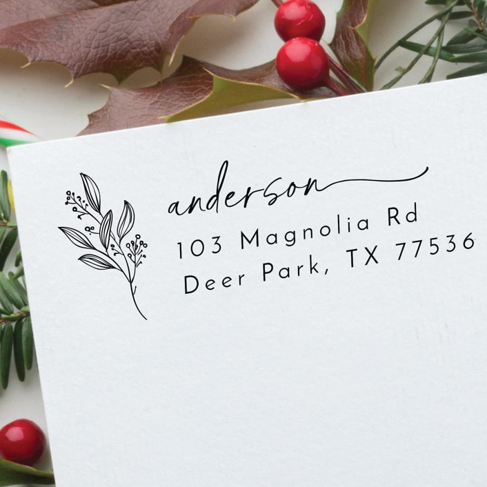 "Christmas Address Stamp | Self Inking Return Address Stamp" - Address Stamps in black by Samantha Malvey