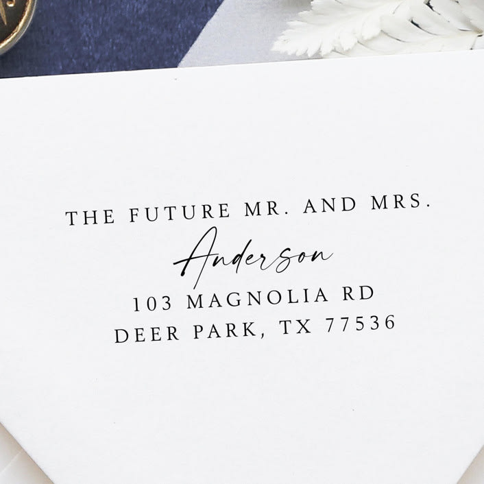 "Future Mr. Mrs. Stamp | Self Inking Return Address Stamp" - Address Stamps in black by Samantha Malvey