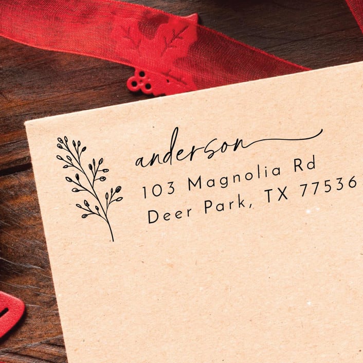 "Holiday Address Stamp | Self Inking Return Address Stamp" - Address Stamps in black by Samantha Malvey