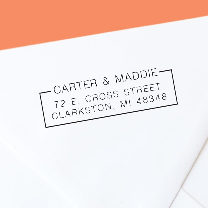 "Custom Modern Block Style Self-Inking Return Address Stamp" - Address Stamps in black by The Homebody Society
