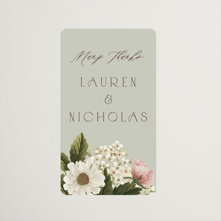 "Floral Tribute" - Wedding Favor Stickers in Moss by Chris Griffith - Front