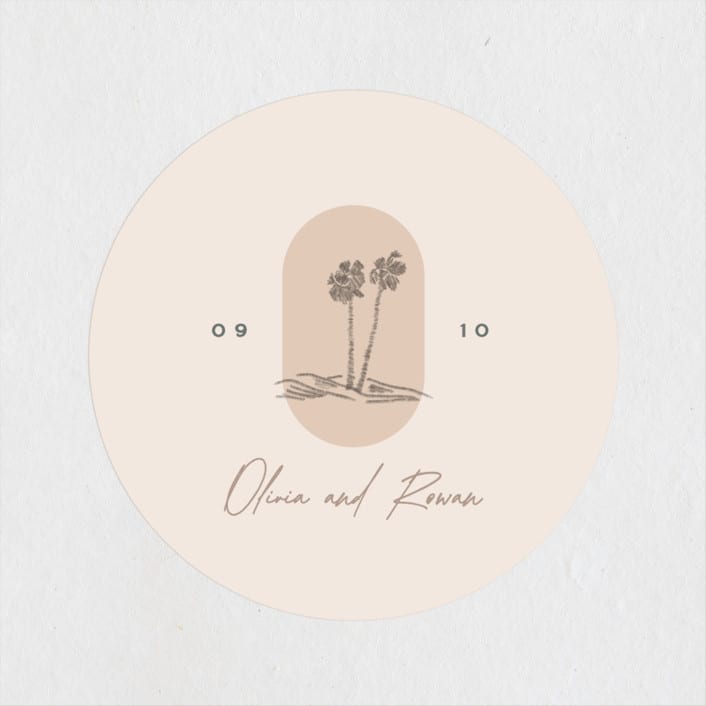"Sunset Beach" - Wedding Favor Stickers in Sand by Owl and Toad - Front