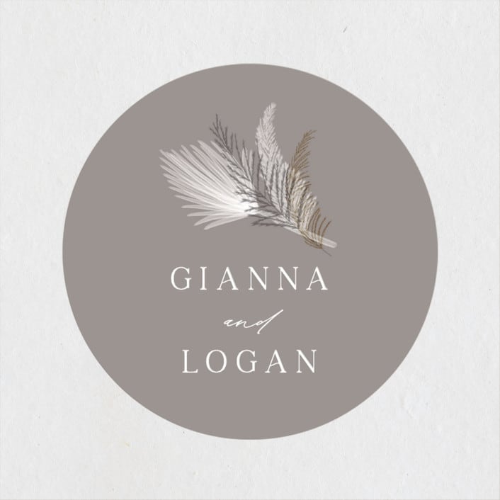"Pampas & Palms" - Wedding Favor Stickers in Ash by Kaydi Bishop - Front