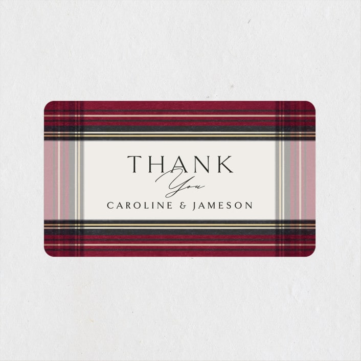 "Holiday Tartan" - Wedding Favor Stickers in Cranberry by Erin Deegan - Front