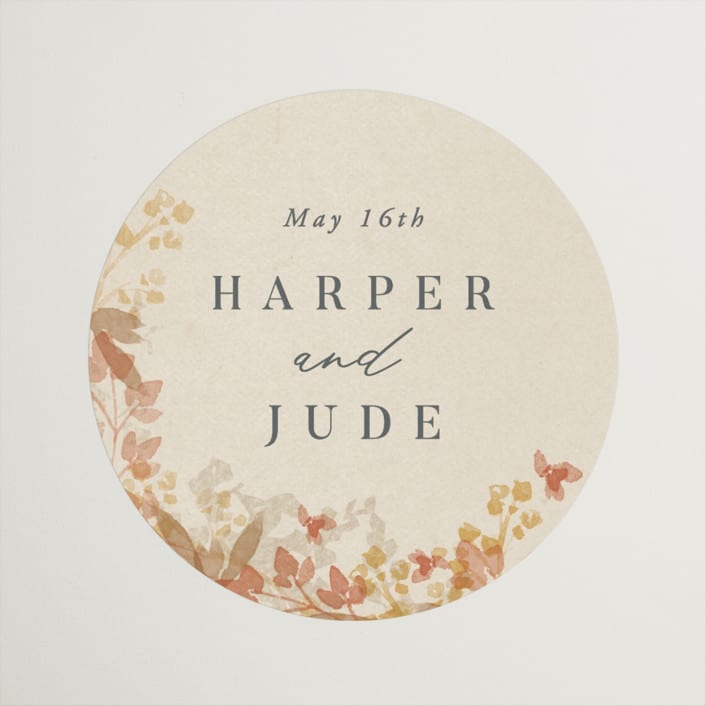 "Falling Foliage" - Wedding Favor Stickers in Stone by Robert and Stella - Front