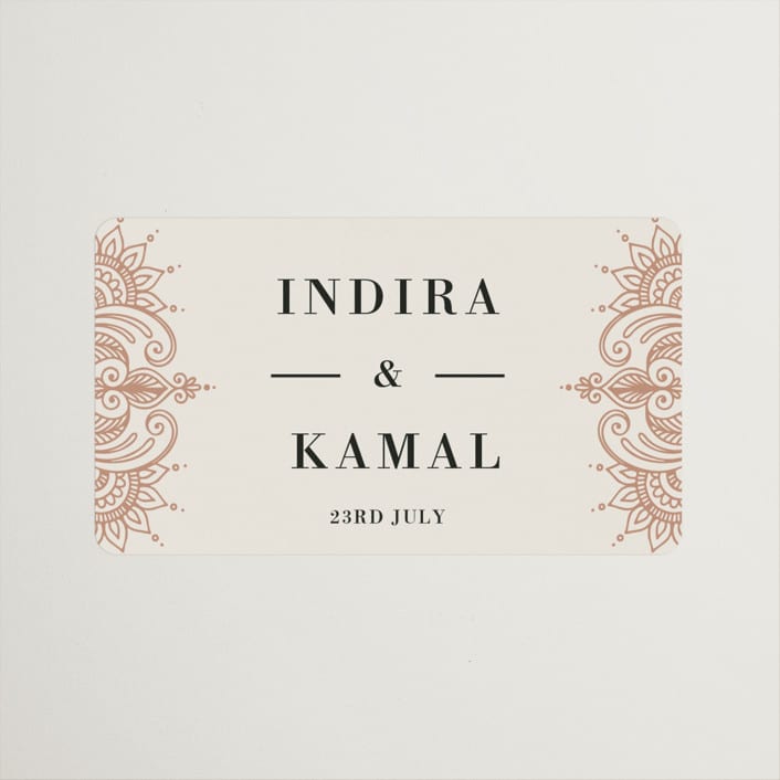 "Regal Mehndi" - Wedding Favor Stickers in Champagne Rose by Oma N. Ramkhelawan - Front