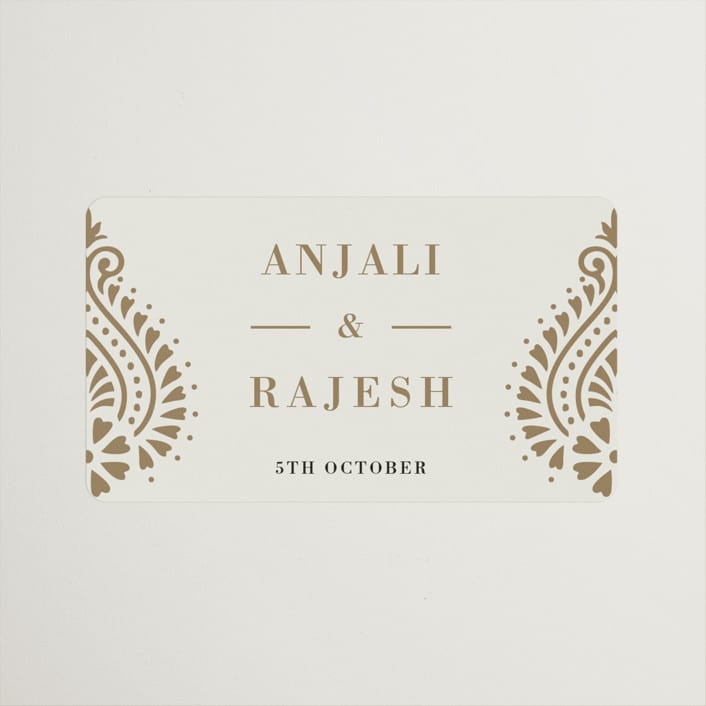 "Henna Stamp" - Wedding Favor Stickers in Champagne by Oma N. Ramkhelawan - Front