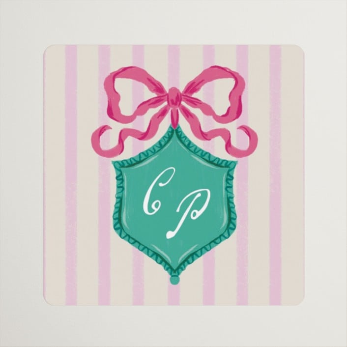 "Whimsical Hand Illustrated Crest" - Wedding Favor Stickers in Peony by Jackie Crawford - Front