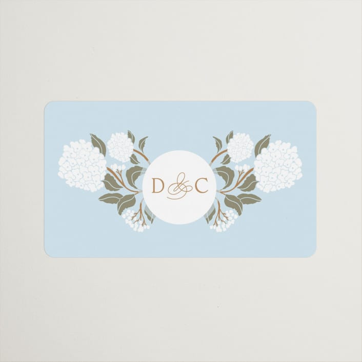 "Hydrangea Garden" - Wedding Favor Stickers in Sky by Susan Zinader - Front