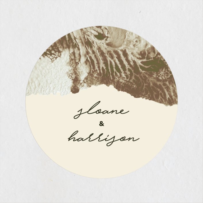 "Organic Elegance" - Wedding Favor Stickers in Sand by Carrie Moradi - Front