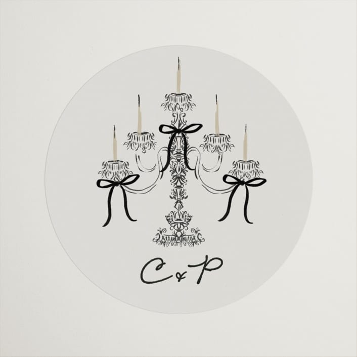 "Hand Illustrated Whimsical Chandelier" - Wedding Favor Stickers in Noir by Jackie Crawford - Front