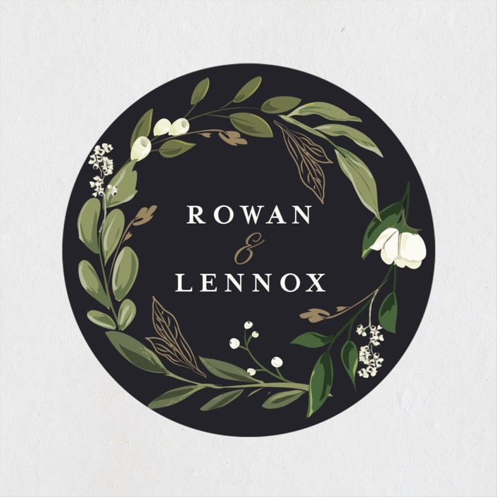 "Greenery Crown" - Wedding Favor Stickers in Navy by Susan Moyal - Front