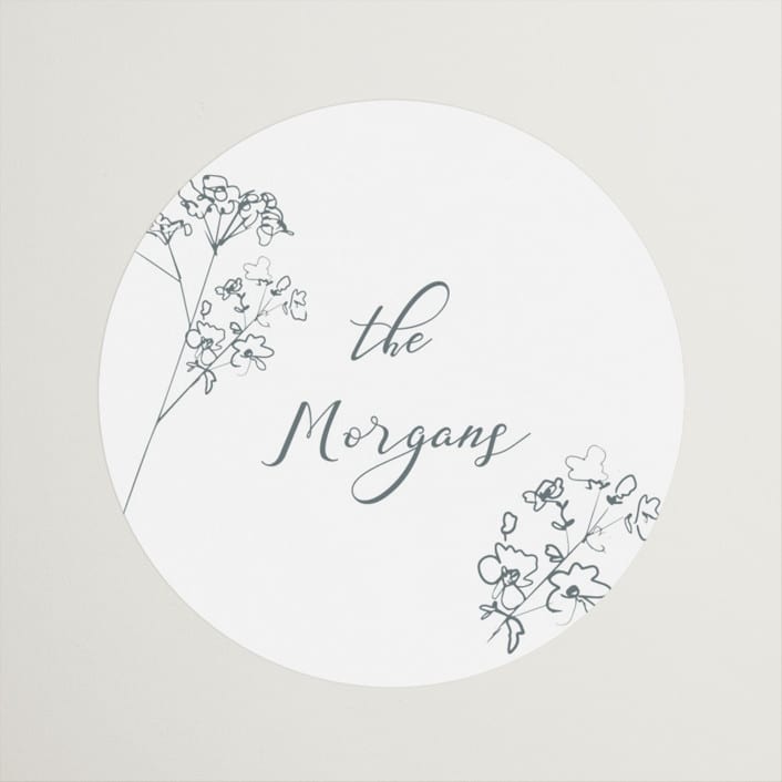"Sketched Florals" - Wedding Favor Stickers in Storm by Baumbirdy - Front