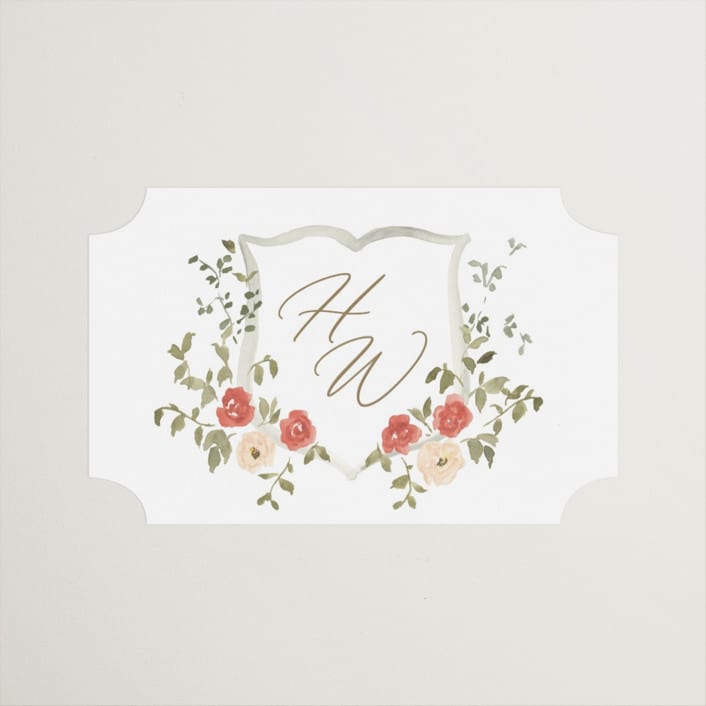 "Roses Crest" - Wedding Favor Stickers in Pomegranate by Everett Paper Goods - Front