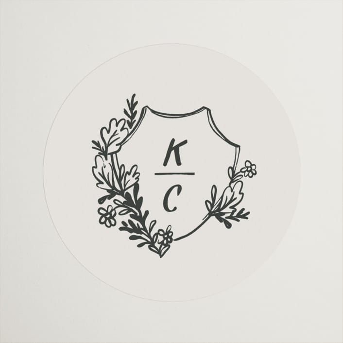 "Botanical Crest" - Wedding Favor Stickers in Ink by Kelly Watkins - Front