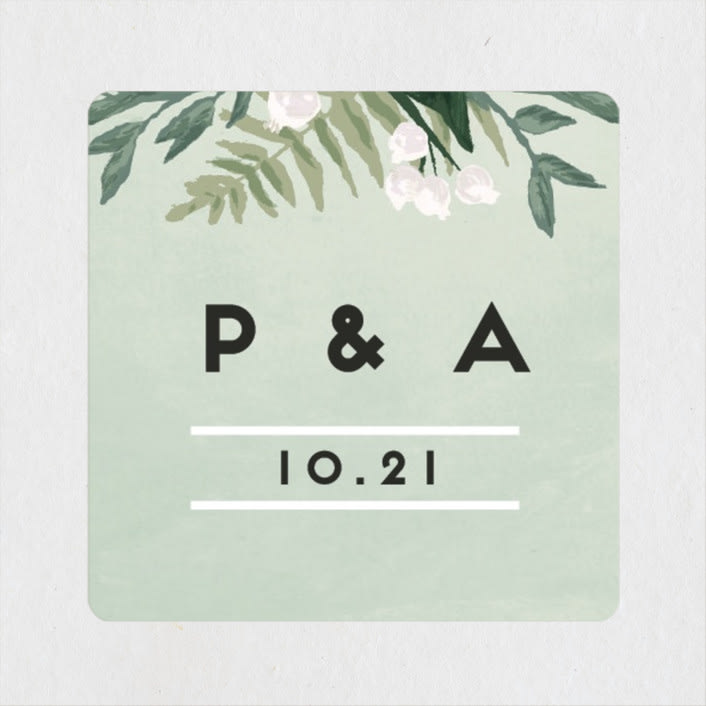 "Botanical Name Plate" - Wedding Favor Stickers in Sage by Shiny Penny Studio - Front