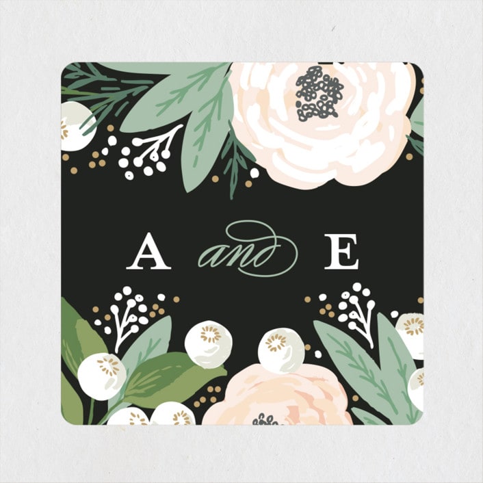"Blooming Bouquet" - Wedding Favor Stickers in Charcoal by Alethea and Ruth - Front