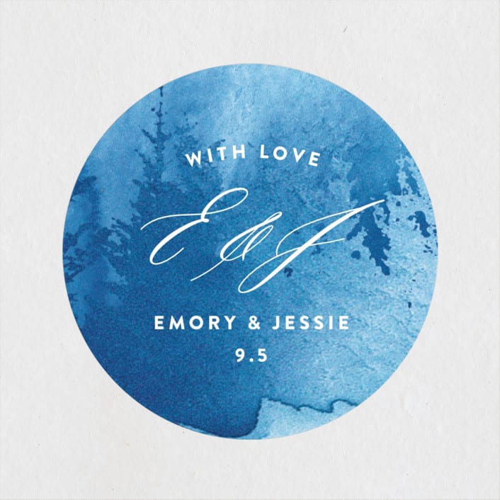 "misty forest" - Wedding Favor Stickers in Navy by Ariel Rutland - Front