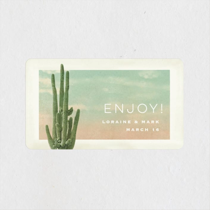 "Postcard from the Desert" - Wedding Favor Stickers in Sunset by Pink House Press - Front
