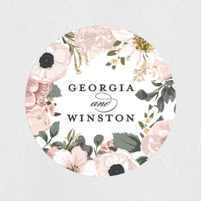 "Spring Botanicals" - Wedding Favor Stickers in Blush by Susan Moyal - Front