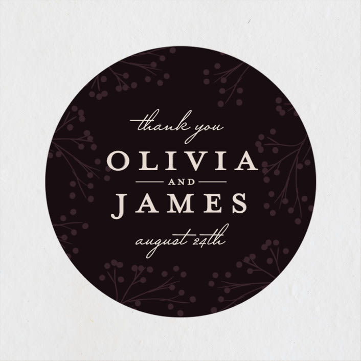 "Midnight Botanicals" - Wedding Favor Stickers in Cranberry by Susan Moyal - Front